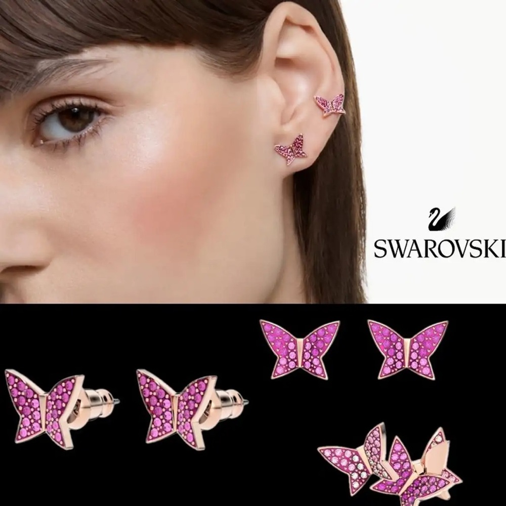 Super Cute & Fun, Authentic Swarovski Lilia Butterfly Stud Earrings Set. BNIB.